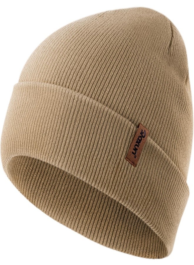 ROXUN Beanie for Men/Women Knit Cuffed Soft Warm Winter Hat Unisex Skull Stocking Cap Light Khaki - Image 1
